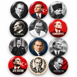Atatürk Portre Koleksiyonu - 12’li 58mm Rozet Seti