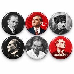 Atatürk ve Cumhuriyet - 6’lı 58mm Rozet Seti