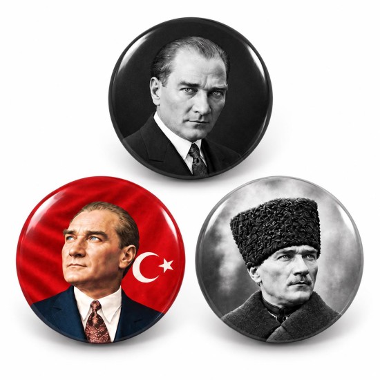 Atatürk Portreleri ve Ay Yıldız - 3’lü 58mm Rozet Seti