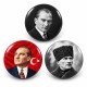Atatürk Portreleri ve Ay Yıldız - 3’lü 58mm Rozet Seti