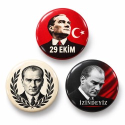 29 Ekim Atatürk ve İzindeyiz - 3’lü 58mm Rozet Seti
