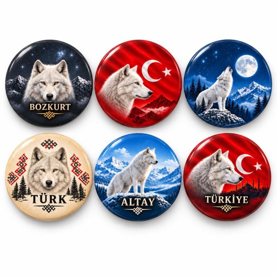 Bozkurt Türk ve Altay - 6’lı 58mm Rozet Seti