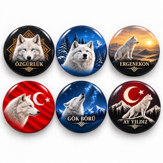 Bozkurt Özgürlük ve Ergenekon - 6’lı 58mm Rozet Seti