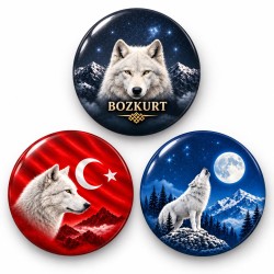 Bozkurt Ay Yıldız ve Dolunay - 3’lü 58mm Rozet Seti
