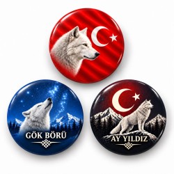 Ay Yıldız ve Gök Börü - 3’lü 58mm Rozet Seti