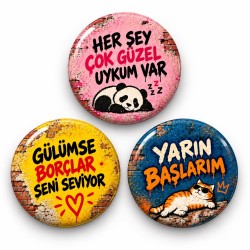 Uyku Borçlar ve Yarın - 3’lü 58mm Rozet Seti