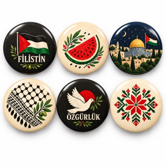 Filistin Sembolleri - 6’lı 58mm Rozet Seti