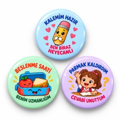 Kalem Beslenme ve Cevaplar - 3’lü 58mm Rozet Seti