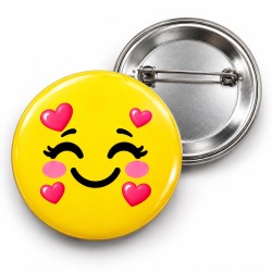 Kalplerle Mutlu Smiley - 58mm Rozet