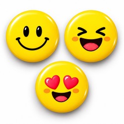 Smiley Mutluluk ve Aşk - 3’lü 58mm Rozet Seti