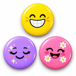 Smiley Gülüş ve Çiçekler - 3’lü 58mm Rozet Seti