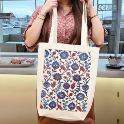 TÜRK EL SANATLARI İÇ CEPLİ KÖRÜKLÜ ÖRGÜ KULPLU KANVAS ÇANTA 35x40x10 cm - No.01