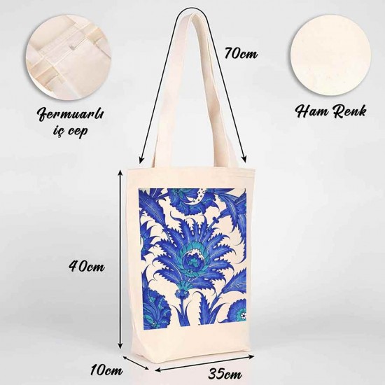 TÜRK EL SANATLARI İÇ CEPLİ KÖRÜKLÜ ÖRGÜ KULPLU KANVAS ÇANTA 35x40x10 cm - No.02