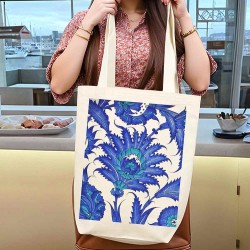 TÜRK EL SANATLARI İÇ CEPLİ KÖRÜKLÜ ÖRGÜ KULPLU KANVAS ÇANTA 35x40x10 cm - No.02