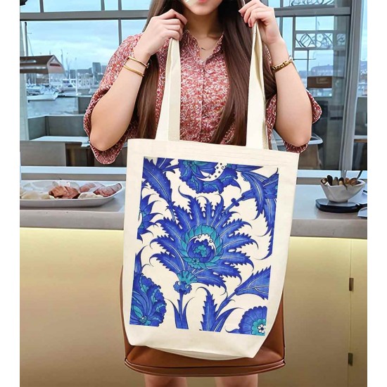 TÜRK EL SANATLARI İÇ CEPLİ KÖRÜKLÜ ÖRGÜ KULPLU KANVAS ÇANTA 35x40x10 cm - No.02