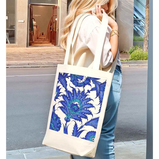 TÜRK EL SANATLARI İÇ CEPLİ KÖRÜKLÜ ÖRGÜ KULPLU KANVAS ÇANTA 35x40x10 cm - No.02