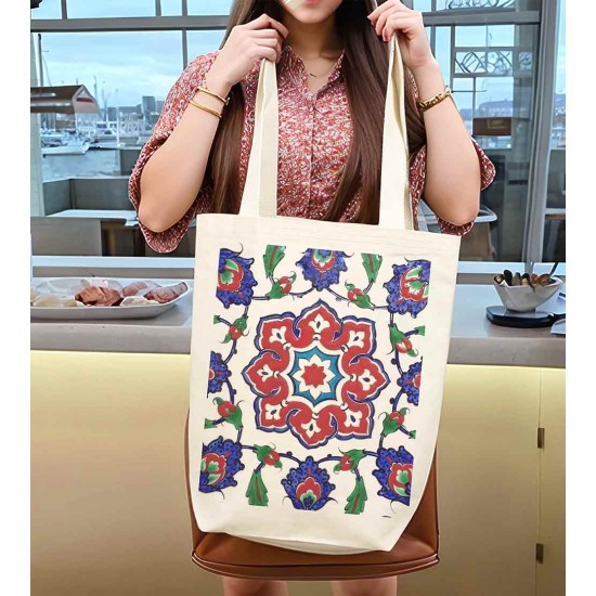 TÜRK EL SANATLARI İÇ CEPLİ KÖRÜKLÜ ÖRGÜ KULPLU KANVAS ÇANTA 35x40x10 cm - No.03