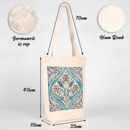 TÜRK EL SANATLARI İÇ CEPLİ KÖRÜKLÜ ÖRGÜ KULPLU KANVAS ÇANTA 35x40x10 cm - No.04