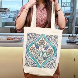 TÜRK EL SANATLARI İÇ CEPLİ KÖRÜKLÜ ÖRGÜ KULPLU KANVAS ÇANTA 35x40x10 cm - No.04