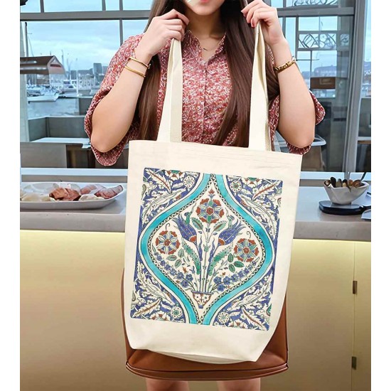 TÜRK EL SANATLARI İÇ CEPLİ KÖRÜKLÜ ÖRGÜ KULPLU KANVAS ÇANTA 35x40x10 cm - No.04