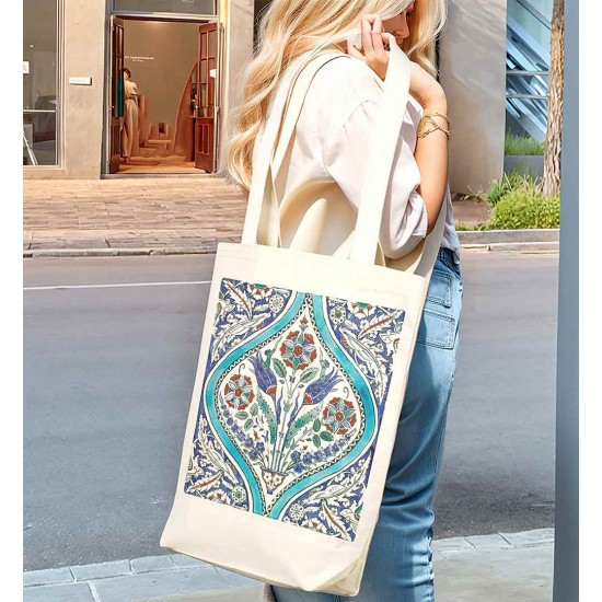 TÜRK EL SANATLARI İÇ CEPLİ KÖRÜKLÜ ÖRGÜ KULPLU KANVAS ÇANTA 35x40x10 cm - No.04