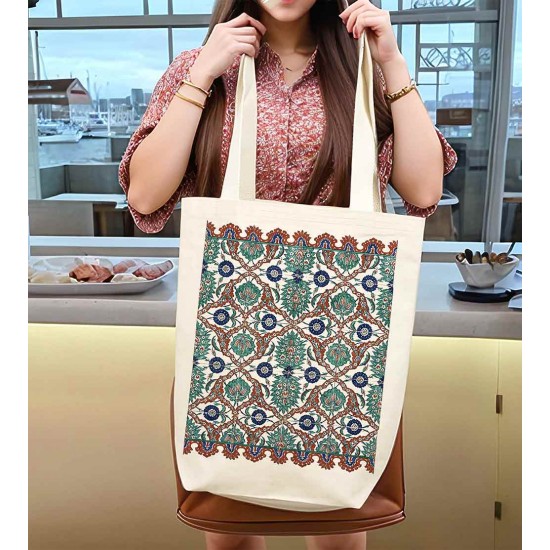 TÜRK EL SANATLARI İÇ CEPLİ KÖRÜKLÜ ÖRGÜ KULPLU KANVAS ÇANTA 35x40x10 cm - No.05