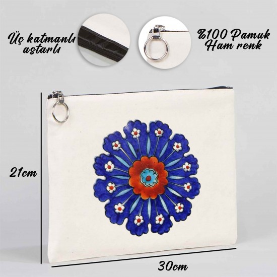 TÜRK EL SANATLARI TABLET/PORTFÖY ÇANTA - ASTARLI 30x21 cm BEYAZ - No.013