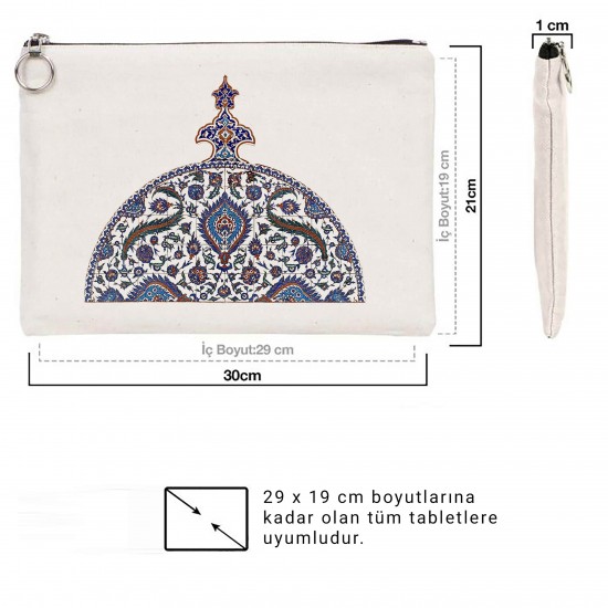 TÜRK EL SANATLARI TABLET/PORTFÖY ÇANTA - ASTARLI 30x21 cm BEYAZ - No.015
