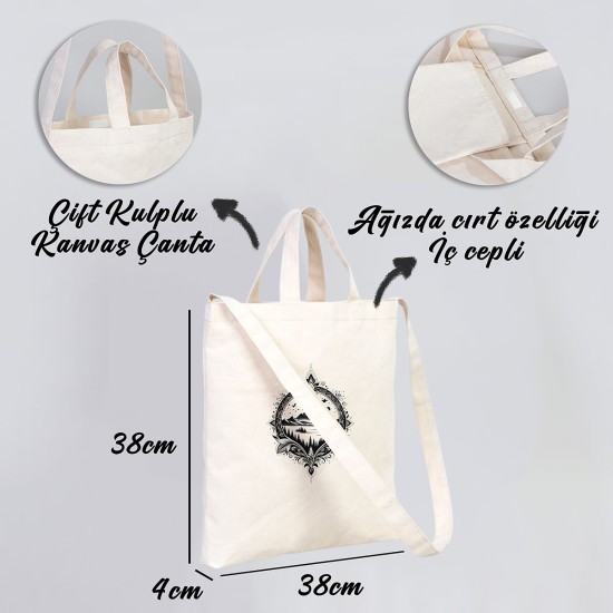 TATTOO İÇ CEPLİ CIRTLI KÖRÜKLÜ KANVAS ÇANTA 38x38x4 cm