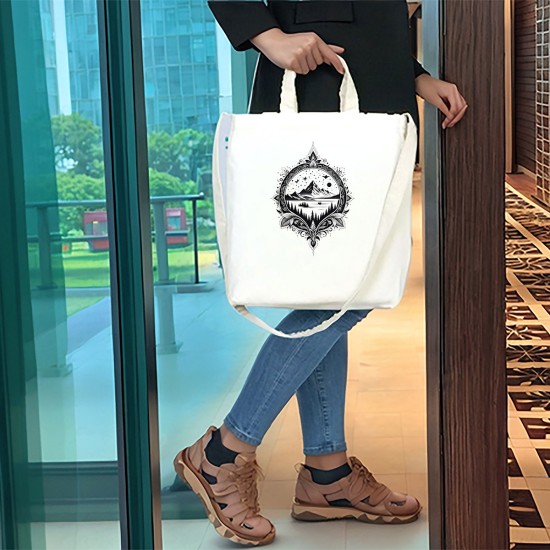 TATTOO İÇ CEPLİ CIRTLI KÖRÜKLÜ KANVAS ÇANTA 38x38x4 cm