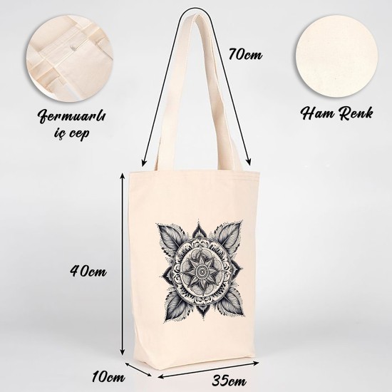 TATTOO İÇ CEPLİ KÖRÜKLÜ ÖRGÜ KULPLU KANVAS ÇANTA 35x40x10 cm