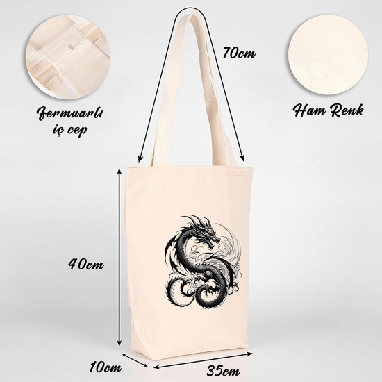 TATTOO İÇ CEPLİ KÖRÜKLÜ ÖRGÜ KULPLU KANVAS ÇANTA 35x40x10 cm