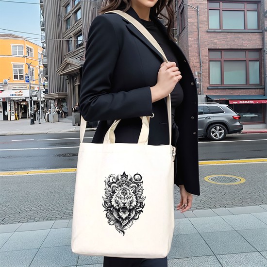 TATTOO İÇ CEPLİ CIRTLI KÖRÜKLÜ KANVAS ÇANTA 38x38x4 cm