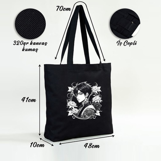 TATTOO PLAJ ÇANTASI KANVAS 48x41x10 cm SİYAH