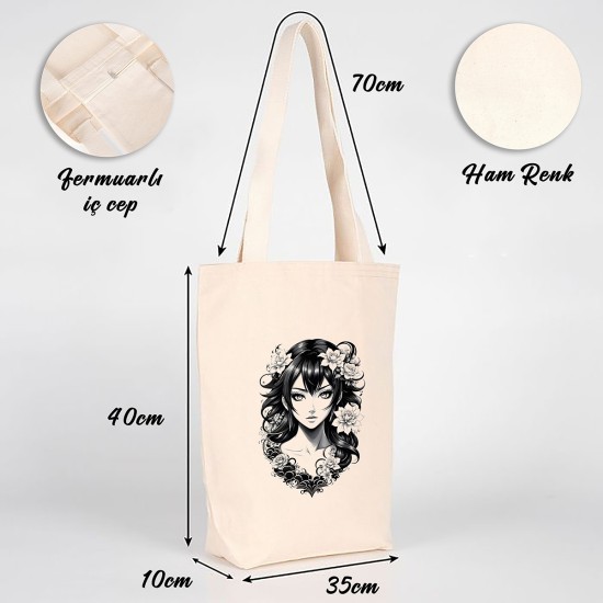 TATTOO İÇ CEPLİ KÖRÜKLÜ ÖRGÜ KULPLU KANVAS ÇANTA 35x40x10 cm