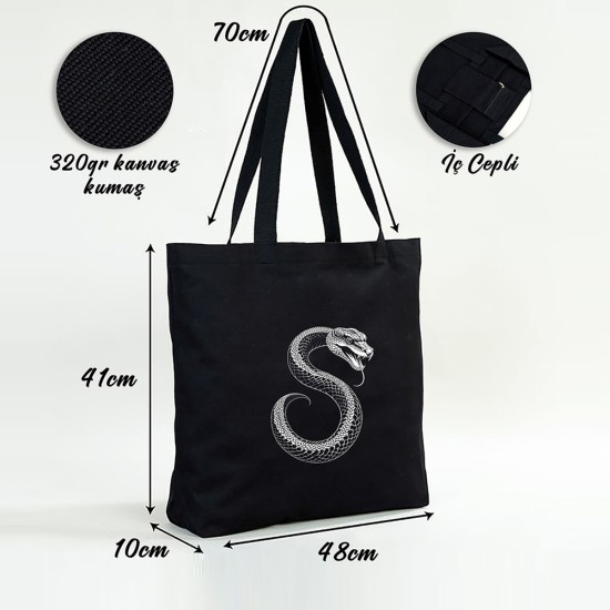 TATTOO PLAJ ÇANTASI KANVAS 48x41x10 cm SİYAH