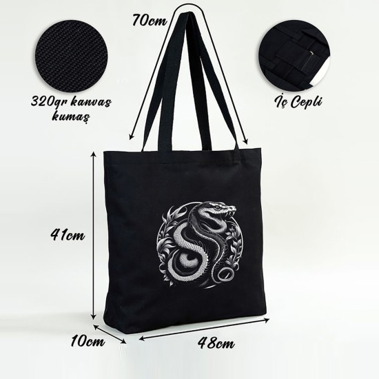 TATTOO PLAJ ÇANTASI KANVAS 48x41x10 cm SİYAH