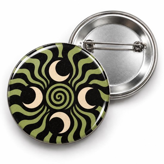 Vintage 3 - Zeytin Yeşili Spiral ve Hilaller - 58mm Rozet