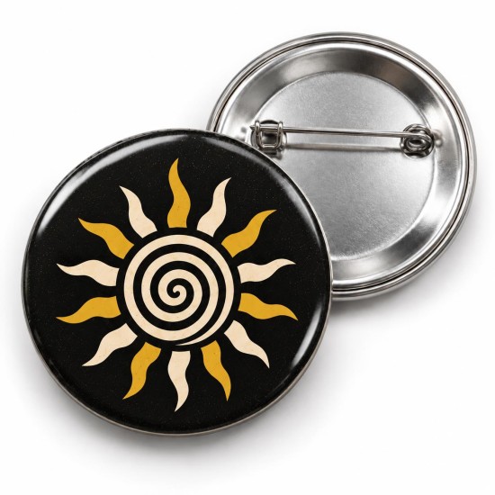 Vintage 3 - Krem ve Hardal Spiral Güneş - 58mm Rozet