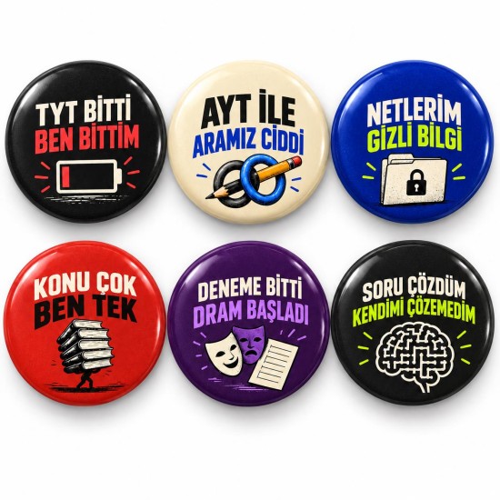 YKS Sınav Maratonu - 6’lı 58mm Rozet Seti