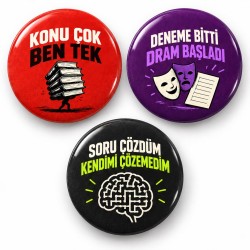 Konu, Deneme ve Sorular - 3’lü 58mm Rozet Seti